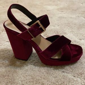 Maroon velvet heels